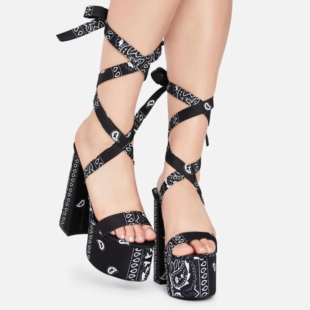 Black Bandana Heels Size 6.5